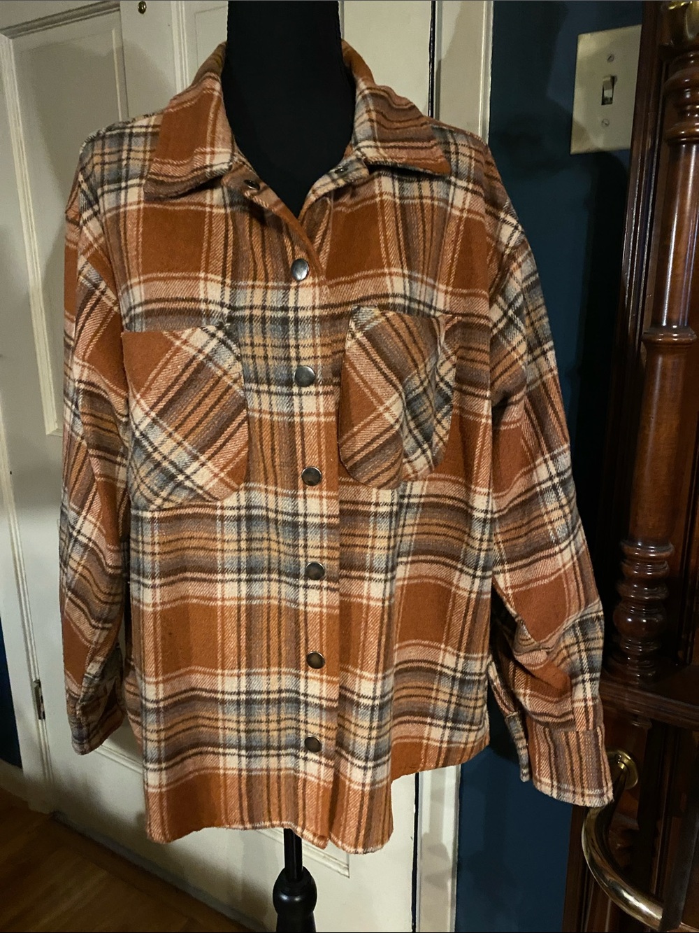 eesome Rust Plaid Utility Shacket Jacket S